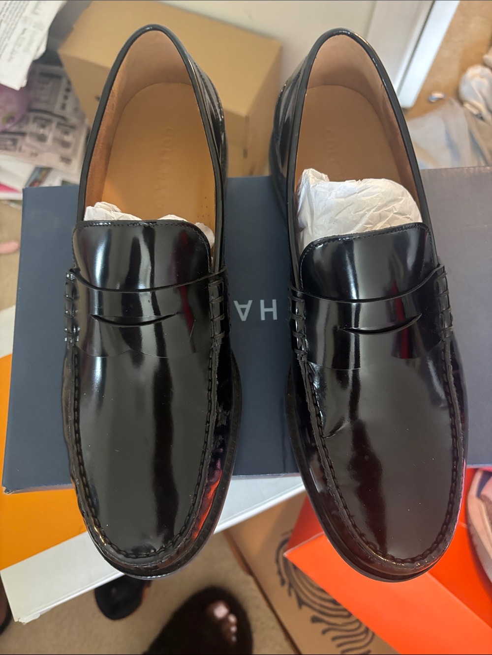 Cole Haan Black Patent Leather Penny Loafers